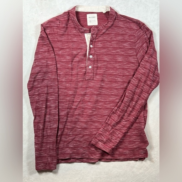 Billy Reid Medium Heather Red Mock Collar Henley Long Sleeve Button Shirt - Picture 1 of 12